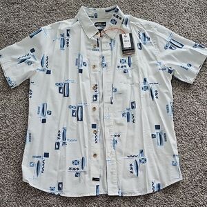 Quiksilver White and Blue Surf Patterned Shirt